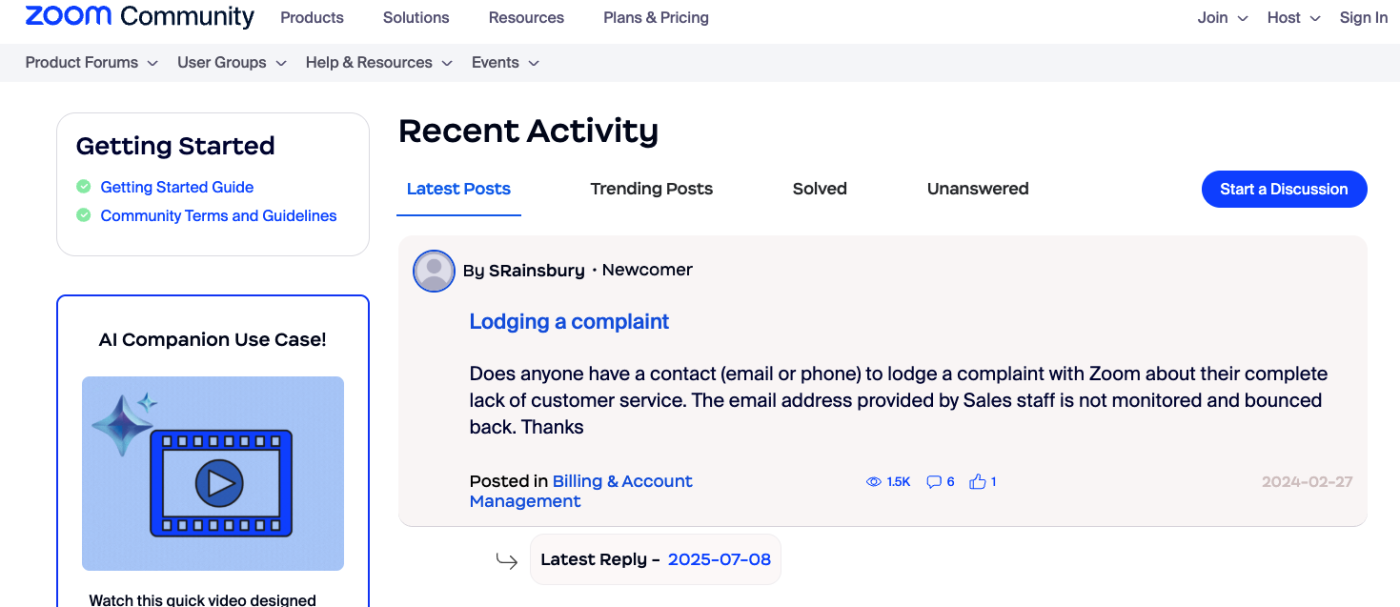 Zoom Community page.